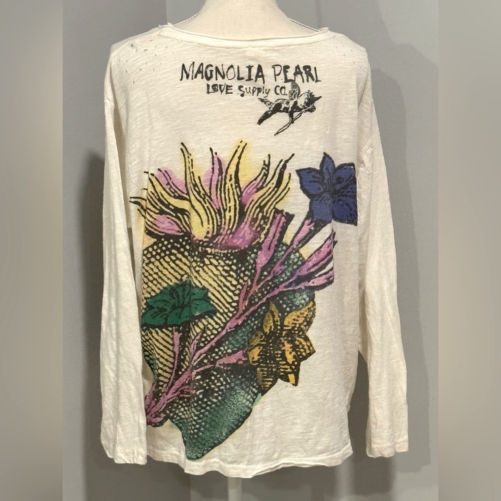 Magnolia Pearl Cotton Love On Fire Long Sleeve Tee - Cream and Orange - Picture 3 of 4